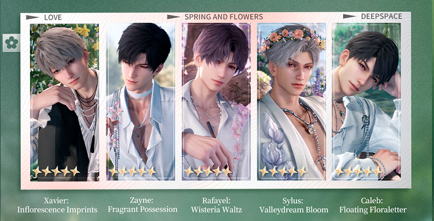 Демонстрация всех пятизвездочных карт Spring and Flowers в игре Love and Deepspace