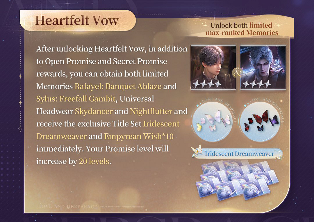Обзор наград Heartfelt Vow в игре Love and Deepspace