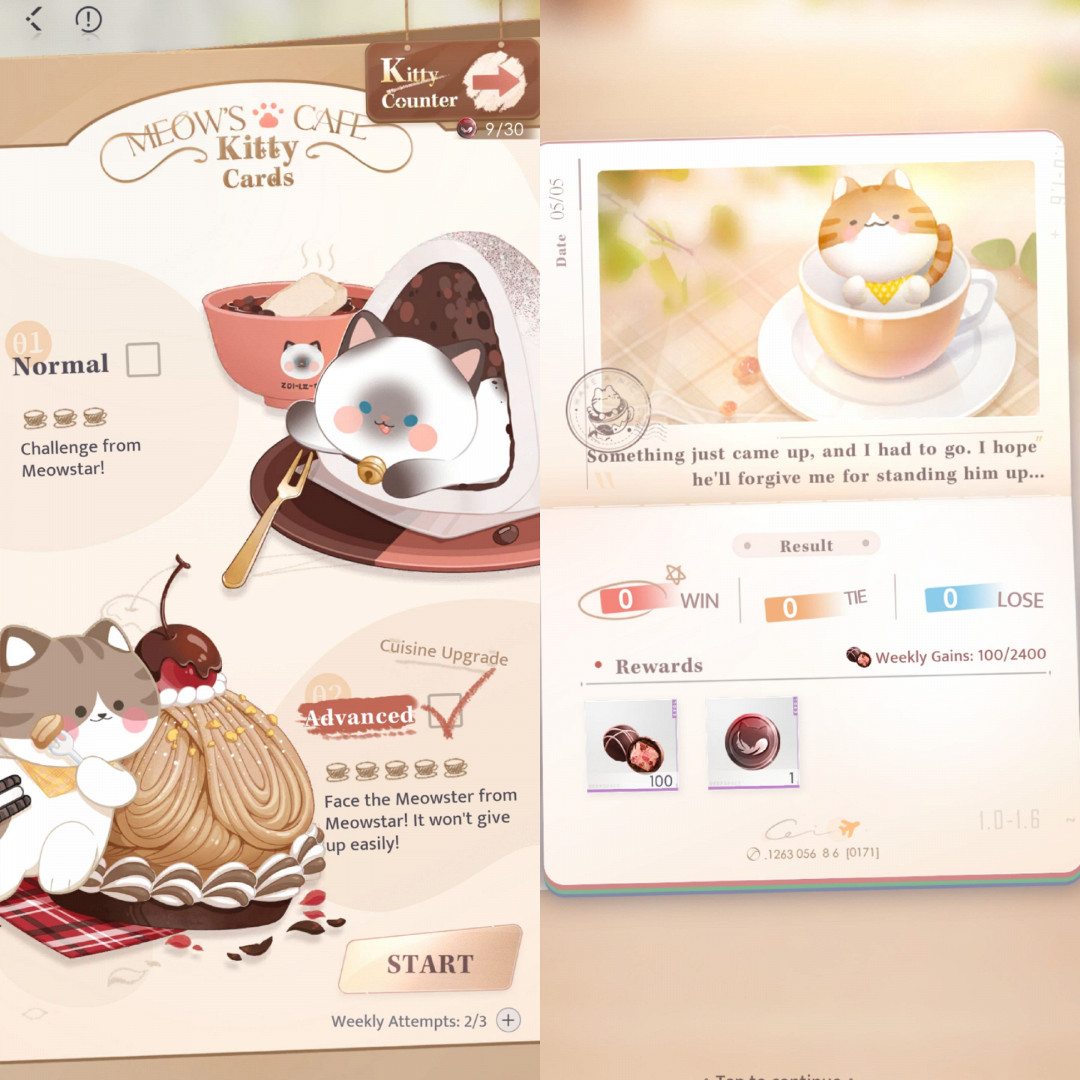 Начало и конец игры в Kitty Card