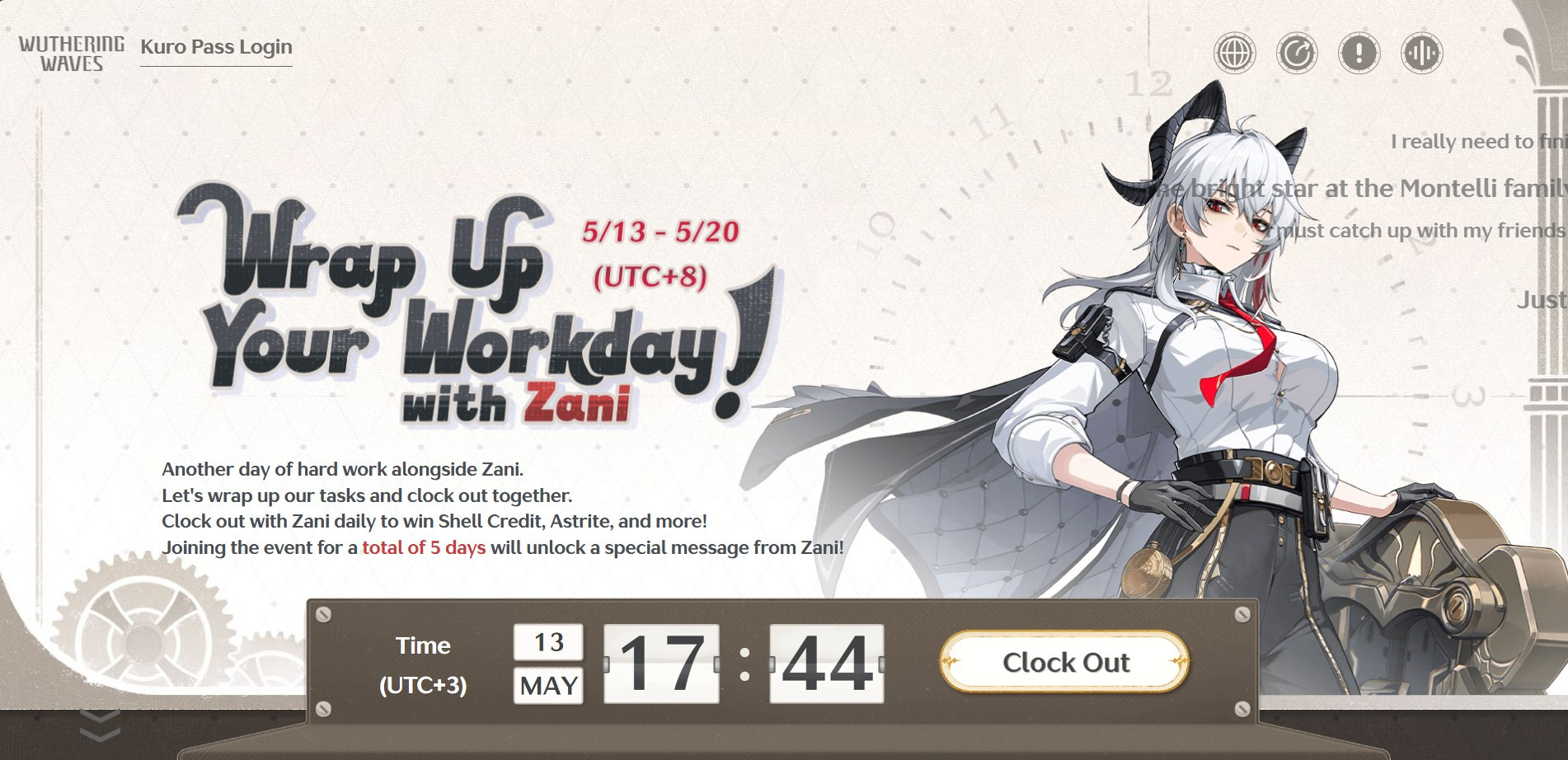 Wrap Up Your Workday with Zani — майский web event в Wuthering Waves