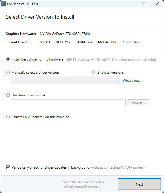 Вот так выглядит NVCleaninstall. Простой и минималистичный интерфейс.