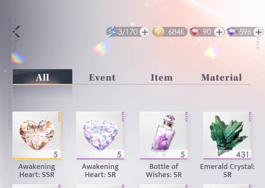 Awakening Heart SSR и SR ранга в инвентаре