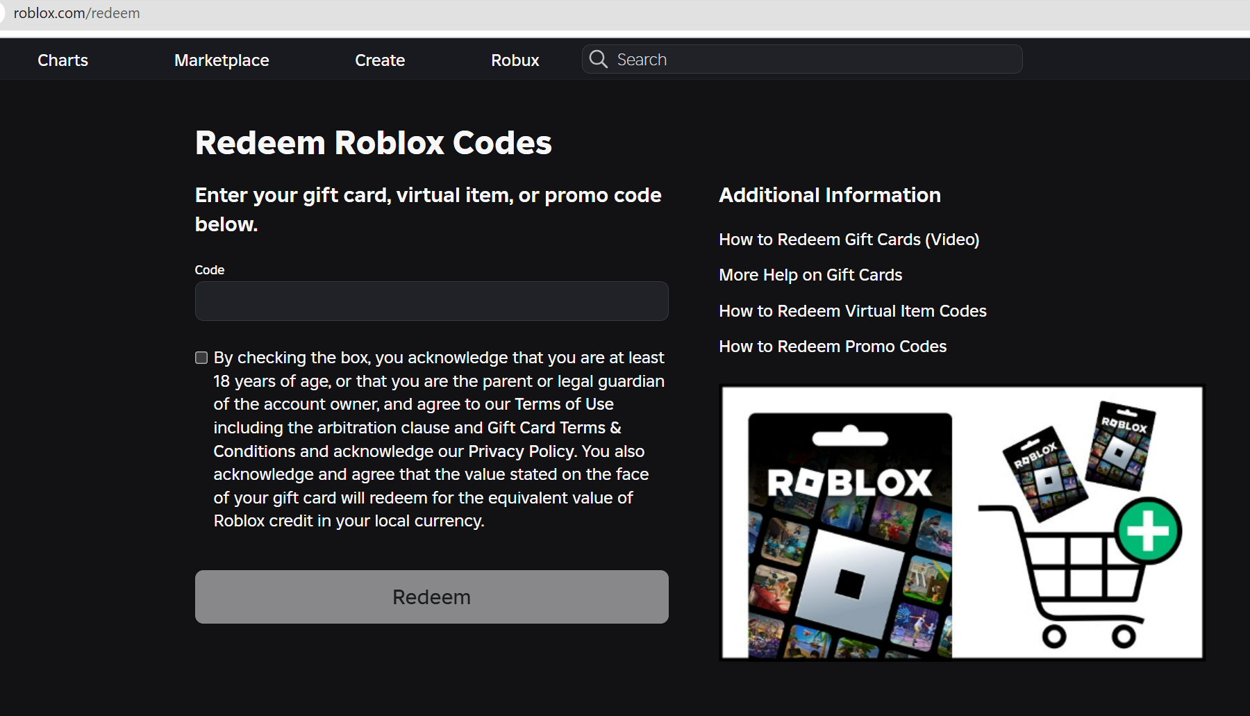 Это специальная страничка в Roblox для кодов