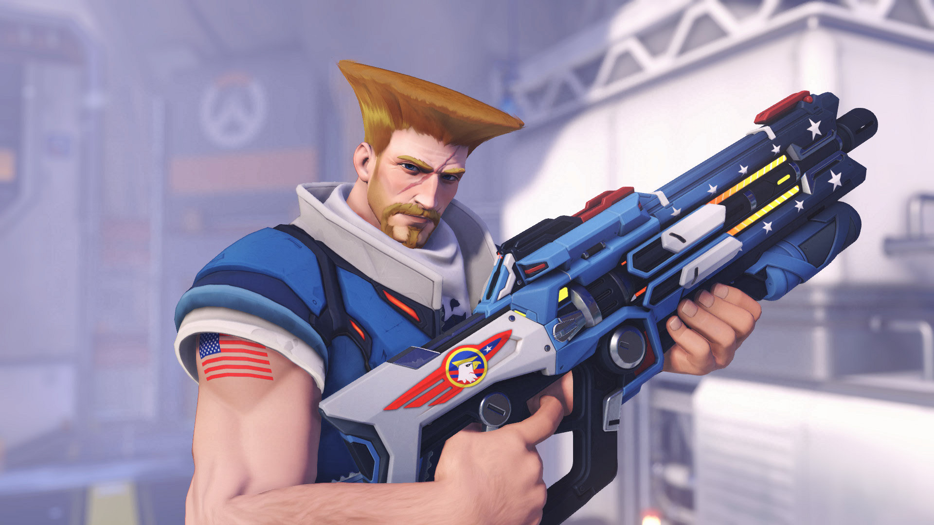 Облик Гайла из Street Fighter на Солдата-76 из Overwatch
