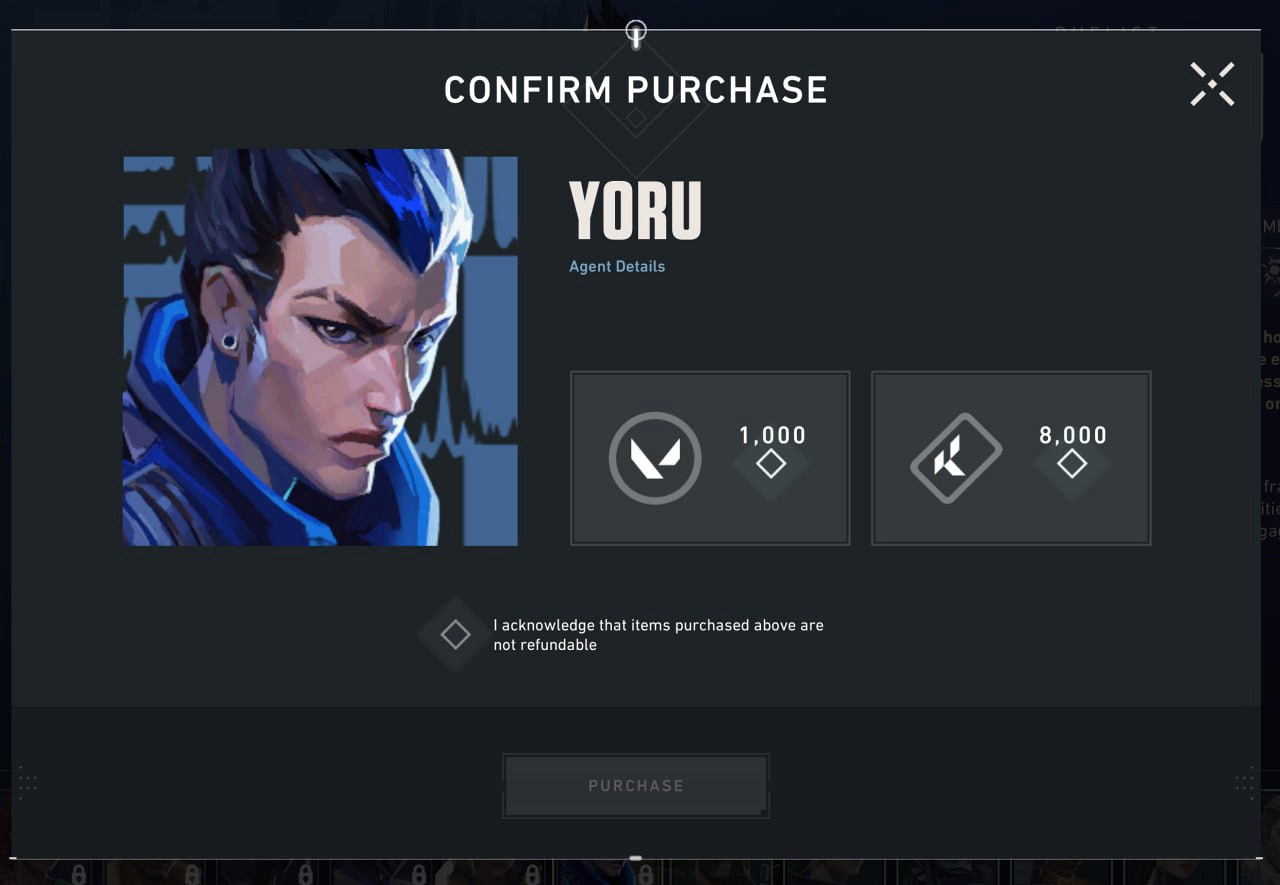 Окно разблокировки Yoru