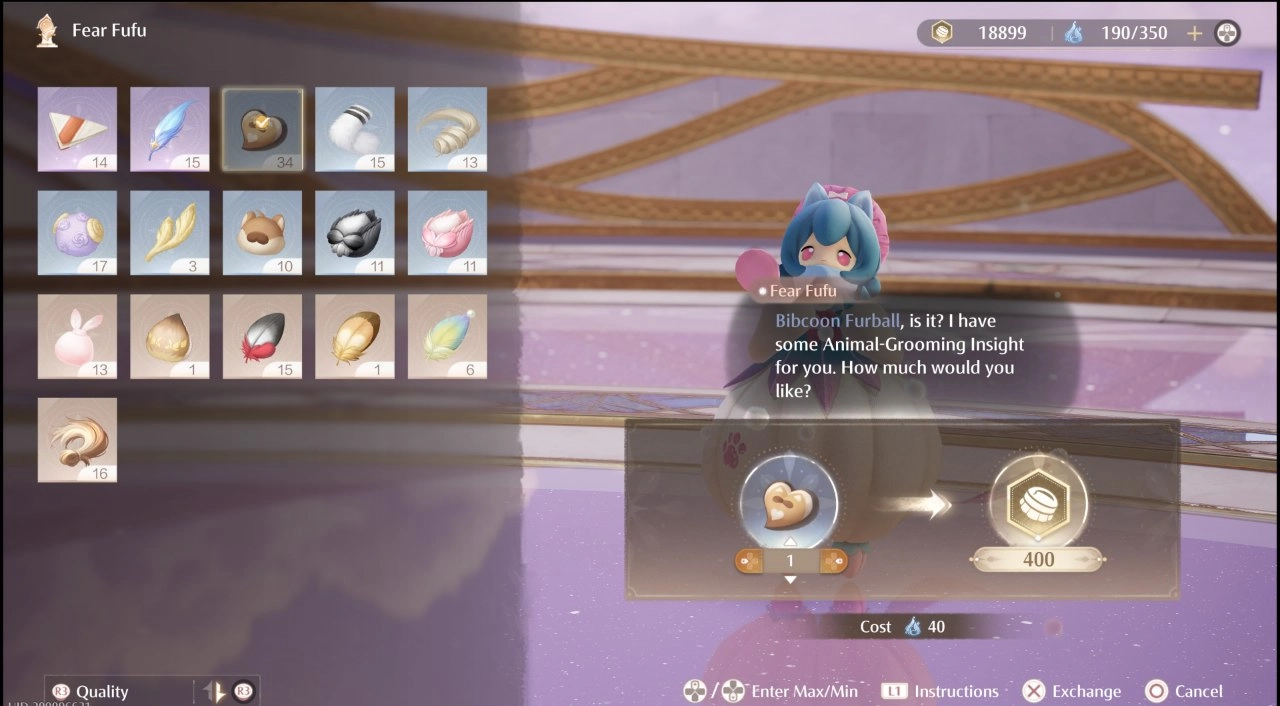 Меню в данже Realm of Nourishment в Infinity Nikki