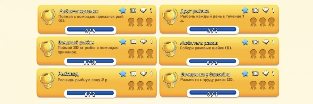 Полный список достижений раздела «Рыбалка»