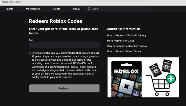 Это специальная страничка в Roblox для кодов