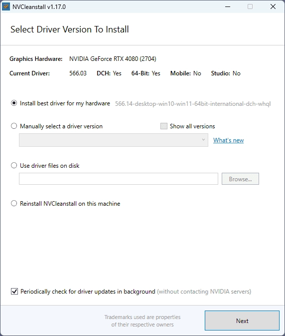 Вот так выглядит NVCleaninstall. Простой и минималистичный интерфейс.