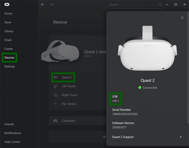 Подключение Oculus Quest к ПК