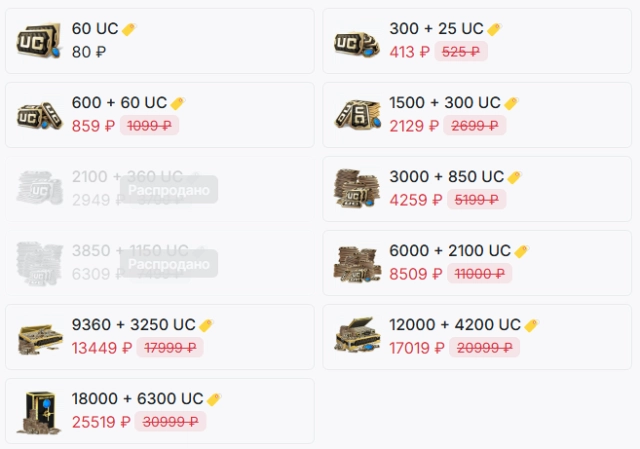 Список доната для PUBG Mobile
