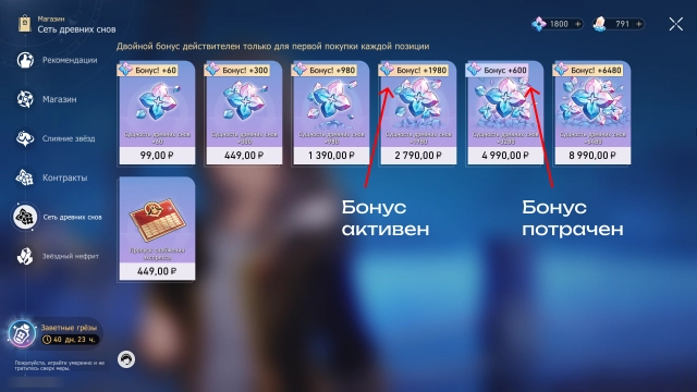 Магазин с активным и неактивным бонусом