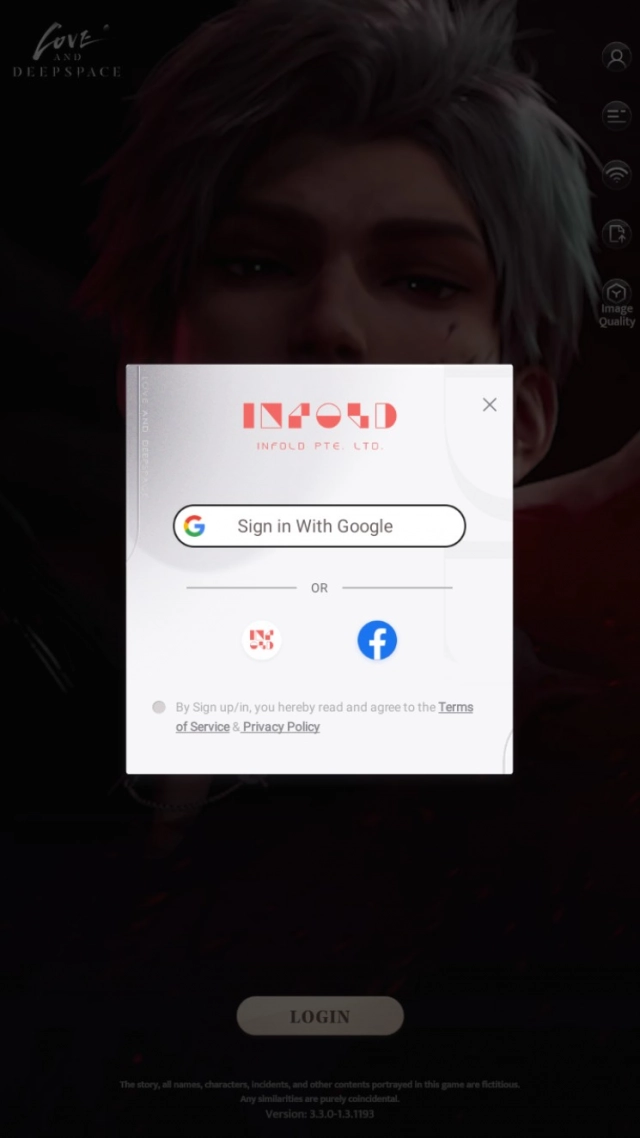Вход в Love and Deepspace с аккаунта google