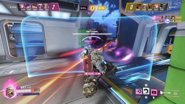 Пример игры за героя Райнхардт в режиме Стадион в игре Overwatch 2