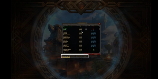 Выбор сервера в World of Warcraft