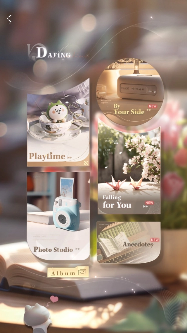 Экран функций Tender Moments, Falling for You, Anecdotes в Love and Deepspace
