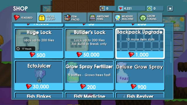 Покупка ячеек в магазине Growtopia