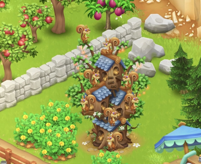 Заселённое беличье дерево в Hay Day