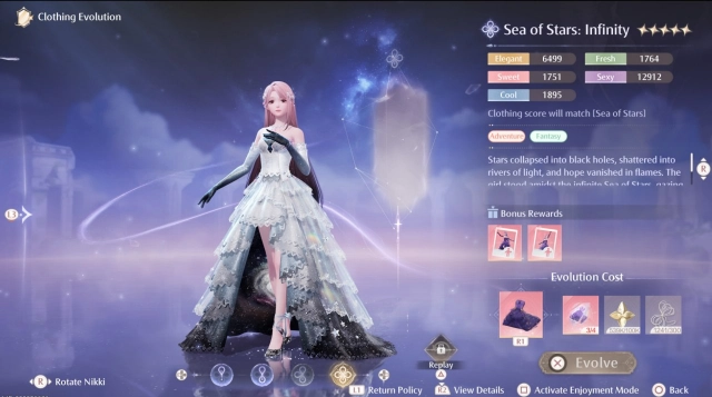 Меню эволюции костюма Sea of Stars: Infinity