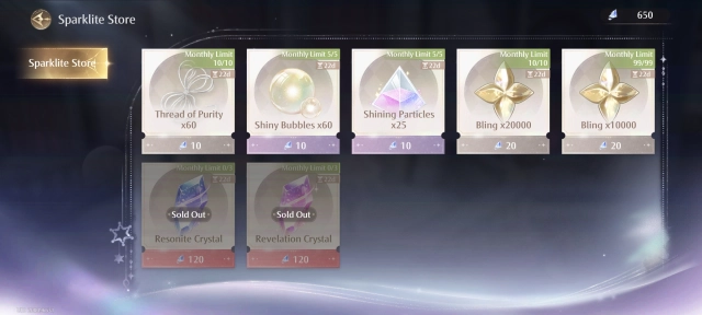 Sparklite Store в Infinity Nikki