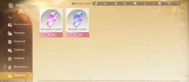 Resonite Crystal и Revelation Crystal в Infinity Nikki