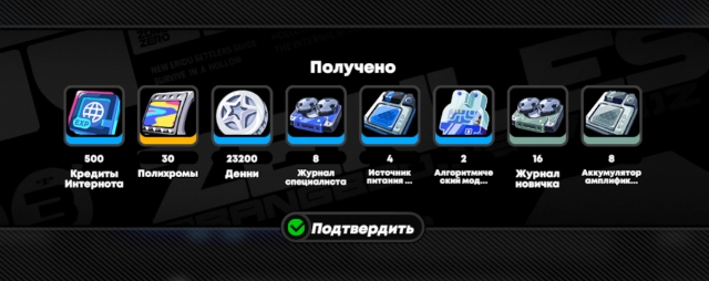 Полученные награды за использование карточки