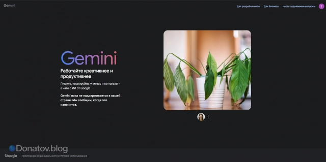 Сообщение о недоступности Gemini в России