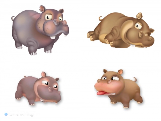 Бегемоты и их детёныши в Hay Day
