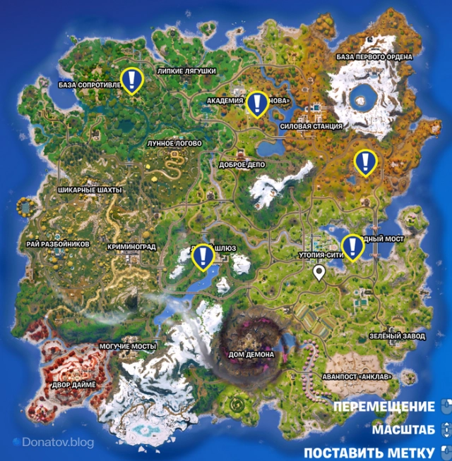 Карта с метками мишеней в Fortnite
