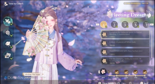Day 1 ивента Fleeting Dreams в Infinity Nikki