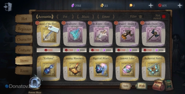 Раздел Accessories в Identity V