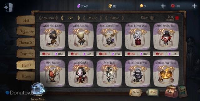Раздел Pets в Identity V