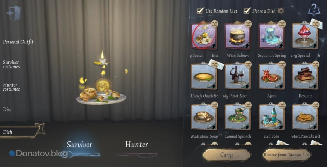 Раздел Dish в Identity V