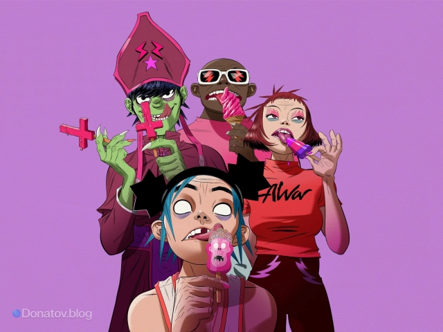 Иллюстрация участников группы Gorillaz