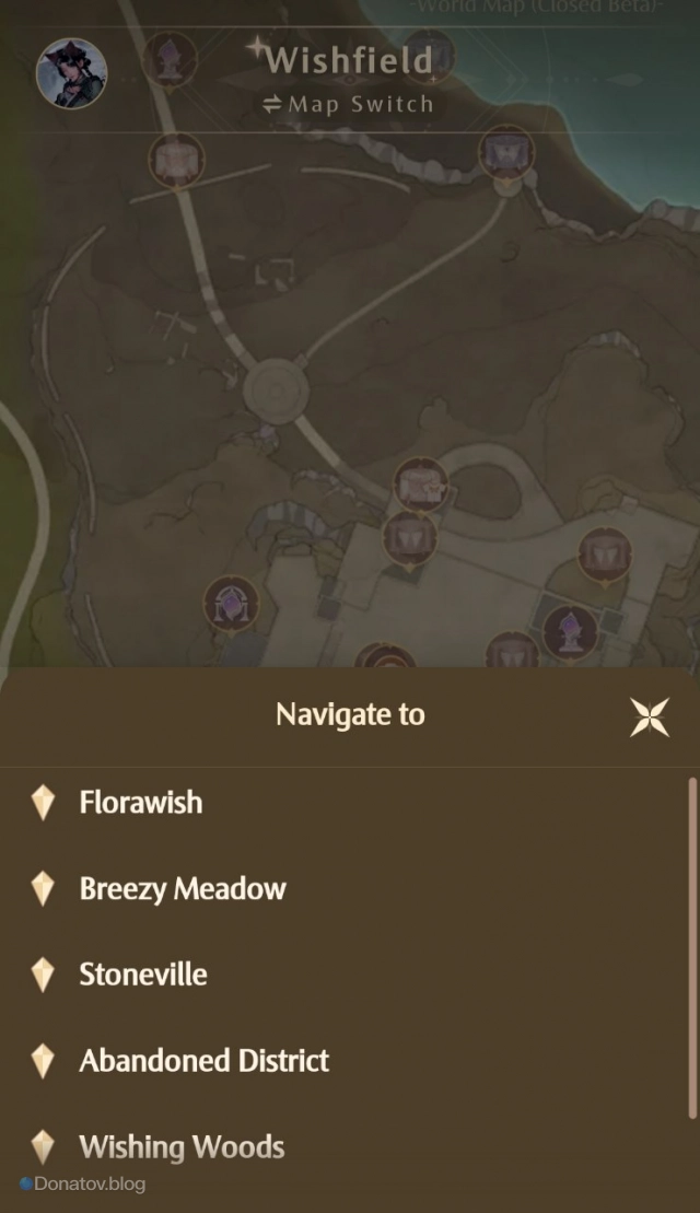 Navigate to на интерактивной карте Infinity Nikki
