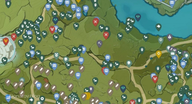 Отметка найденных объектов на карте от Genshin Map