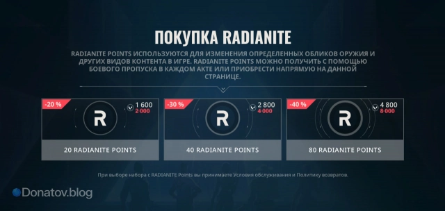 Цены на Radianite Points в Valorant