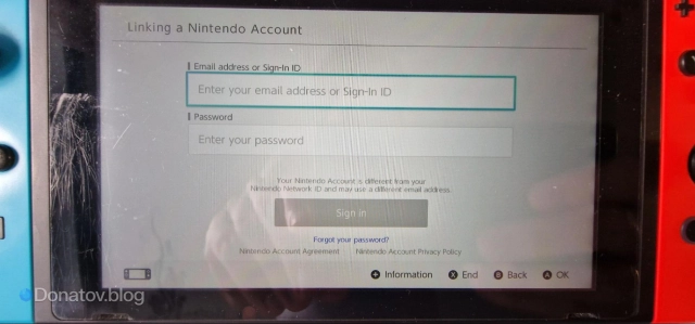 Вход в учётную запись Nintendo на консоли