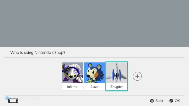 Выбор пользователя для входа в Nintendo eShop