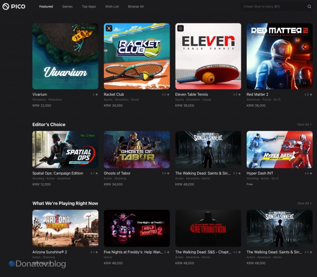 Игры для шлема Pico 4 в Pico Store