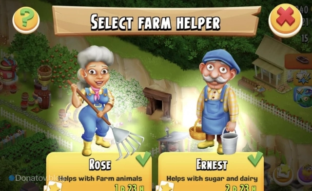 Меню найма Розы и Эрнеста в Hay Day