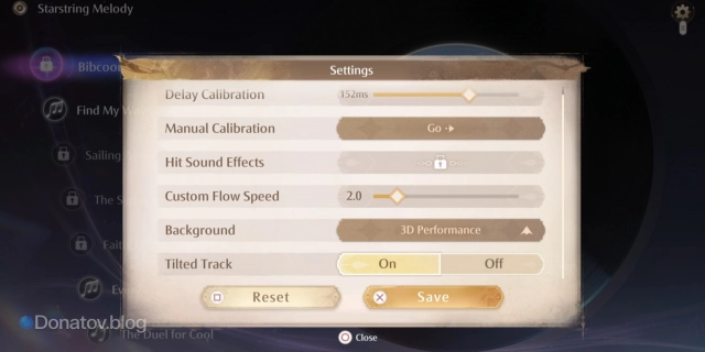 Раздел Settings игрового режима Starstring Melody