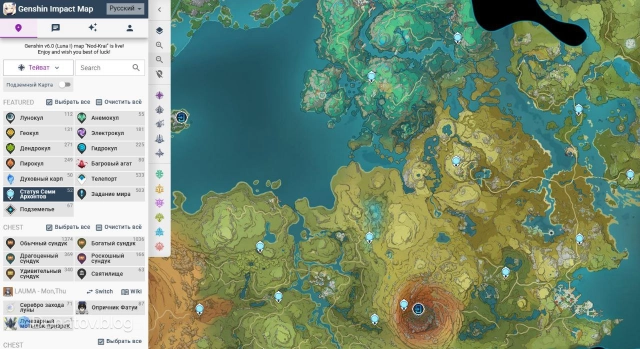 Расположение Ли Юэ на интерактивной карте Genshin Impact Map
