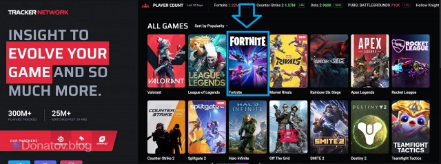 Fortnite на сайте Tracker.gg