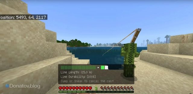 Заброс удочки в MInecraft Friendly Fishing