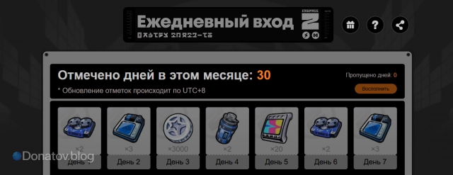 Ежедневные отметки ZZZ на сайте HoYolab