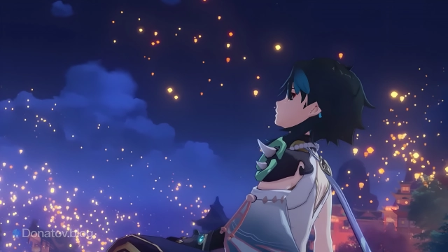 Кадр из катсцены с Сяо на Праздник Морских Фонарей 2023