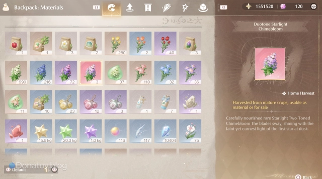 Различные расходные материалы в Infinity Nikki