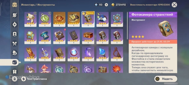 Предмет «Фотокамера странствий» во вкладке «Инструменты»