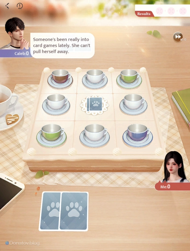 Главная героиня играет в Kitty Cards с Калебом